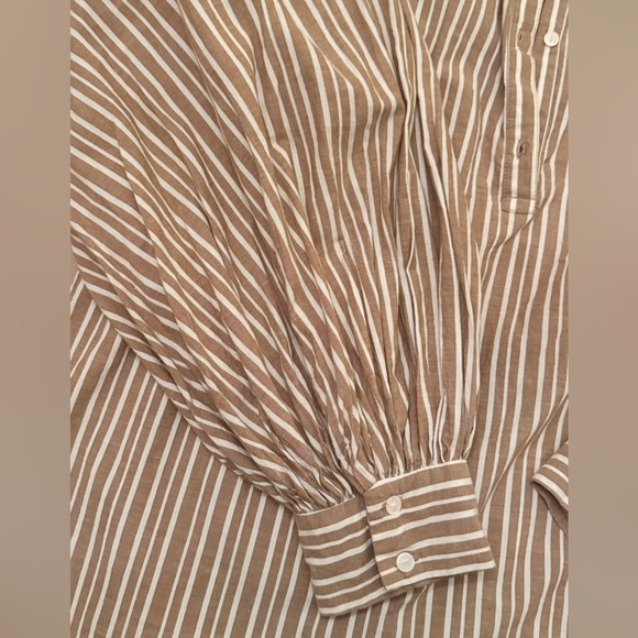Nili Lotan Striped Blouse Tan and White - Picture 3 of 4